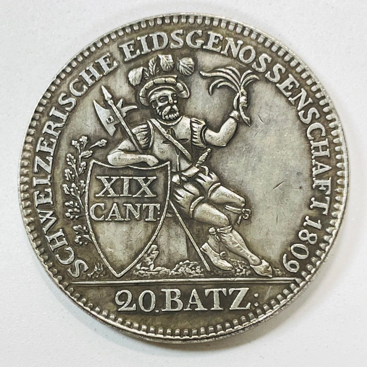 スイス 硬貨 古銭 アールガウ州 1809年 月桂樹 盾 兵士 州章 20 スイス 硬貨 古銭 アールガウ州 1809年 月桂樹 盾 兵士 州章 20