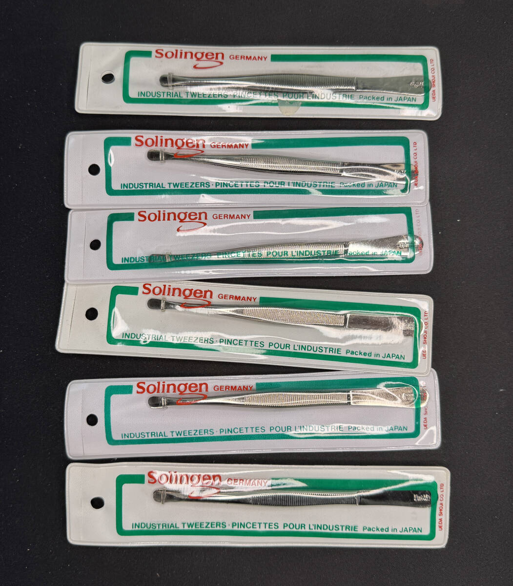 【廃盤(pán)品】6本セット　舊西ドイツ　ゾーリンゲン　スチール制　産業(yè)用　平ピンセット【メッキ】