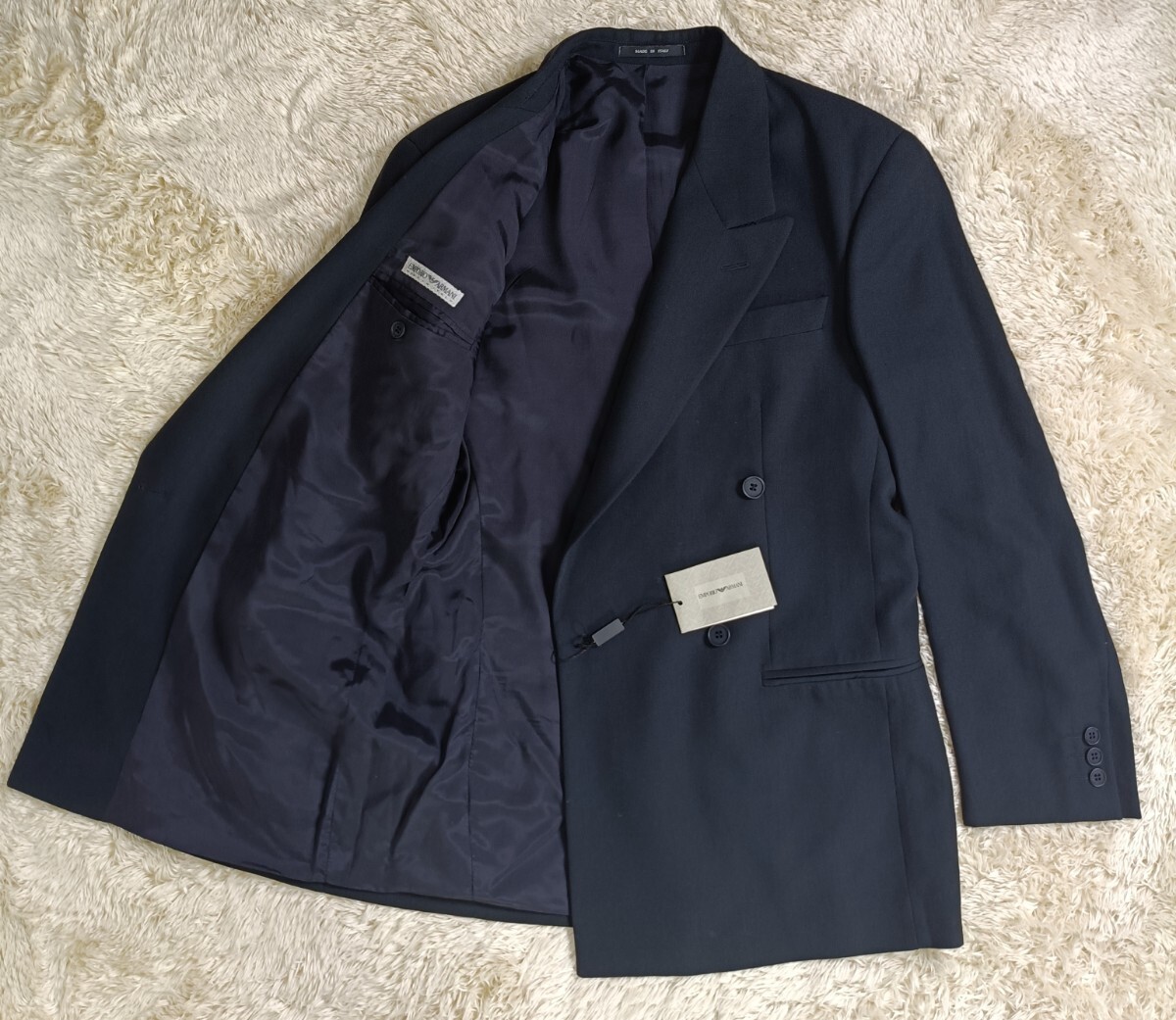 EMPORIO ARMANI スーツ セットアップ【ダブルブレスト】【サイズ L相當】【ブラック】【未使用級】【総里 春秋冬】【パンツ裾上げ無】