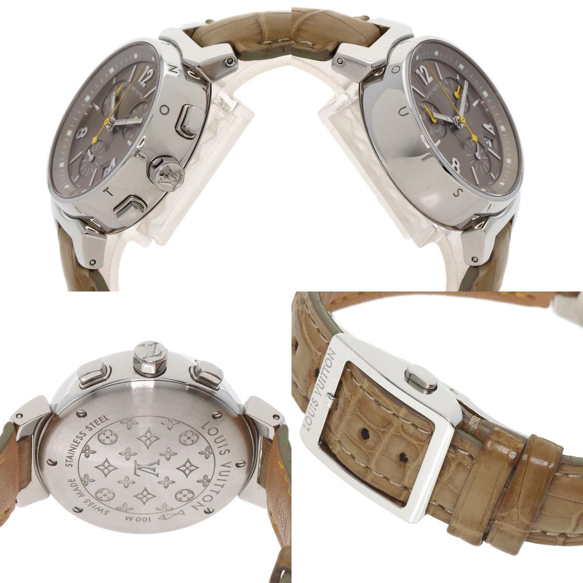 LOUIS VUITTON ルイヴィトン Q1322 タンブール クロノグラフ 腕時(shí)計(jì) ステンレススチール アリゲーター メンズ 中古