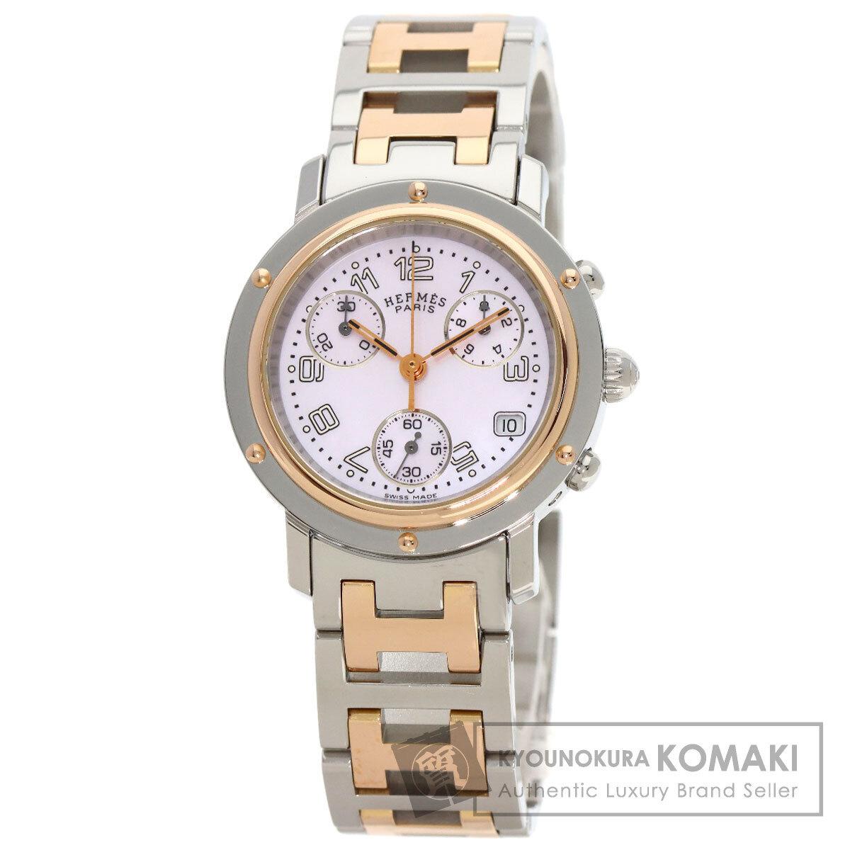 HERMES エルメス CL1.321 クリッパー クロノグラフ 新バックル 腕時計 ステンレススチール SSxPGP レディース 中古