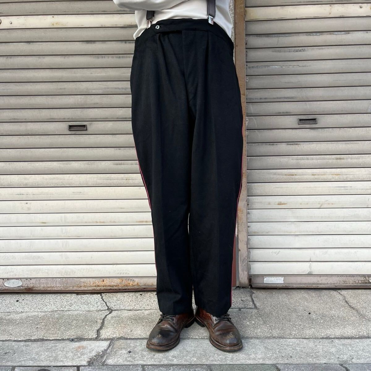 良品 ユーロ ヴィンテージ ドレスパンツ スラックス トラウザーズ ミリタリー ヴィンテージ ウール グルカ イギリス軍 サイドライン 94cm L