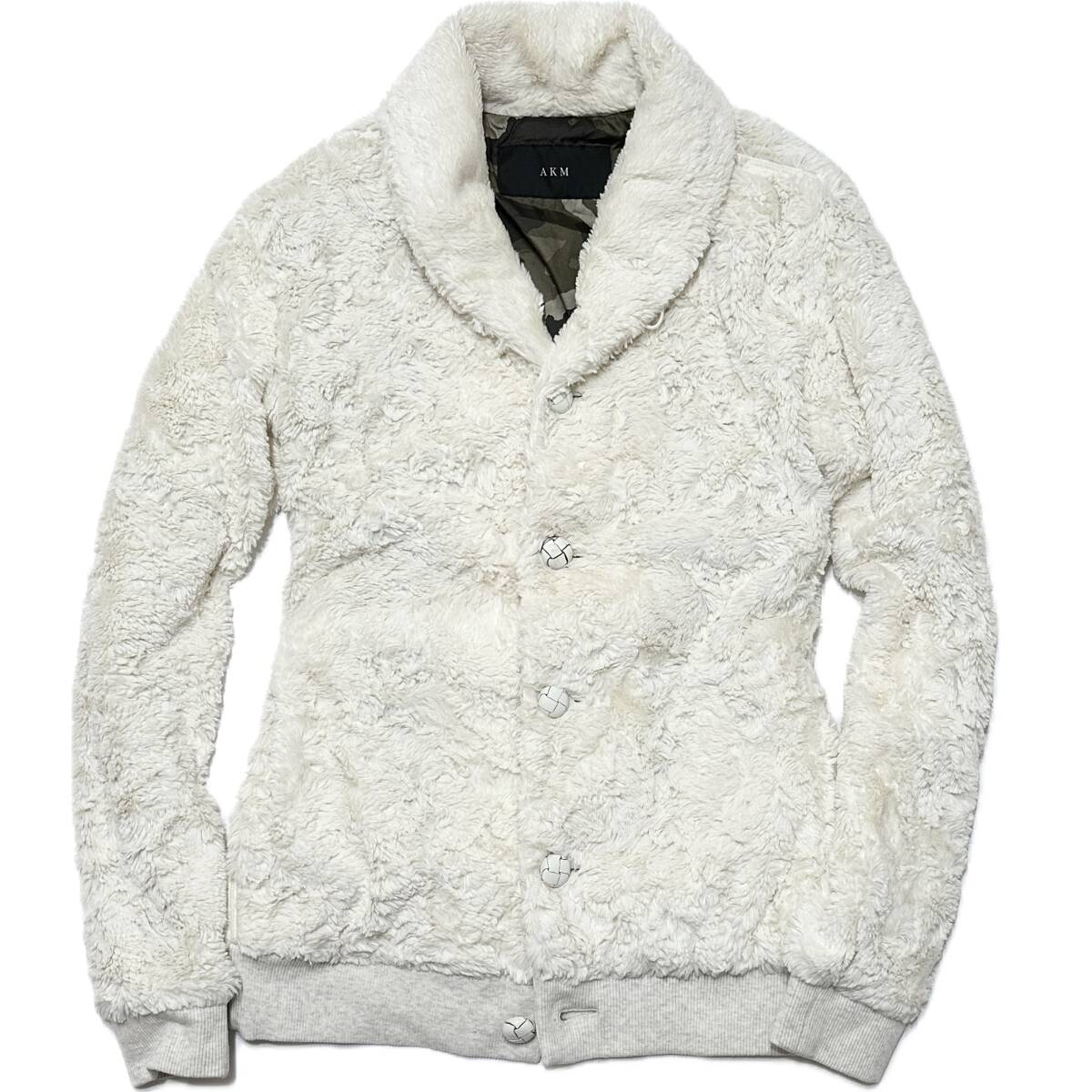 定価6.4萬 AKM CREAMY ECO FUR SHAWL CARDIGAN サイズL ショールカラーカーディガン wjk 1piu ジュンハシモト