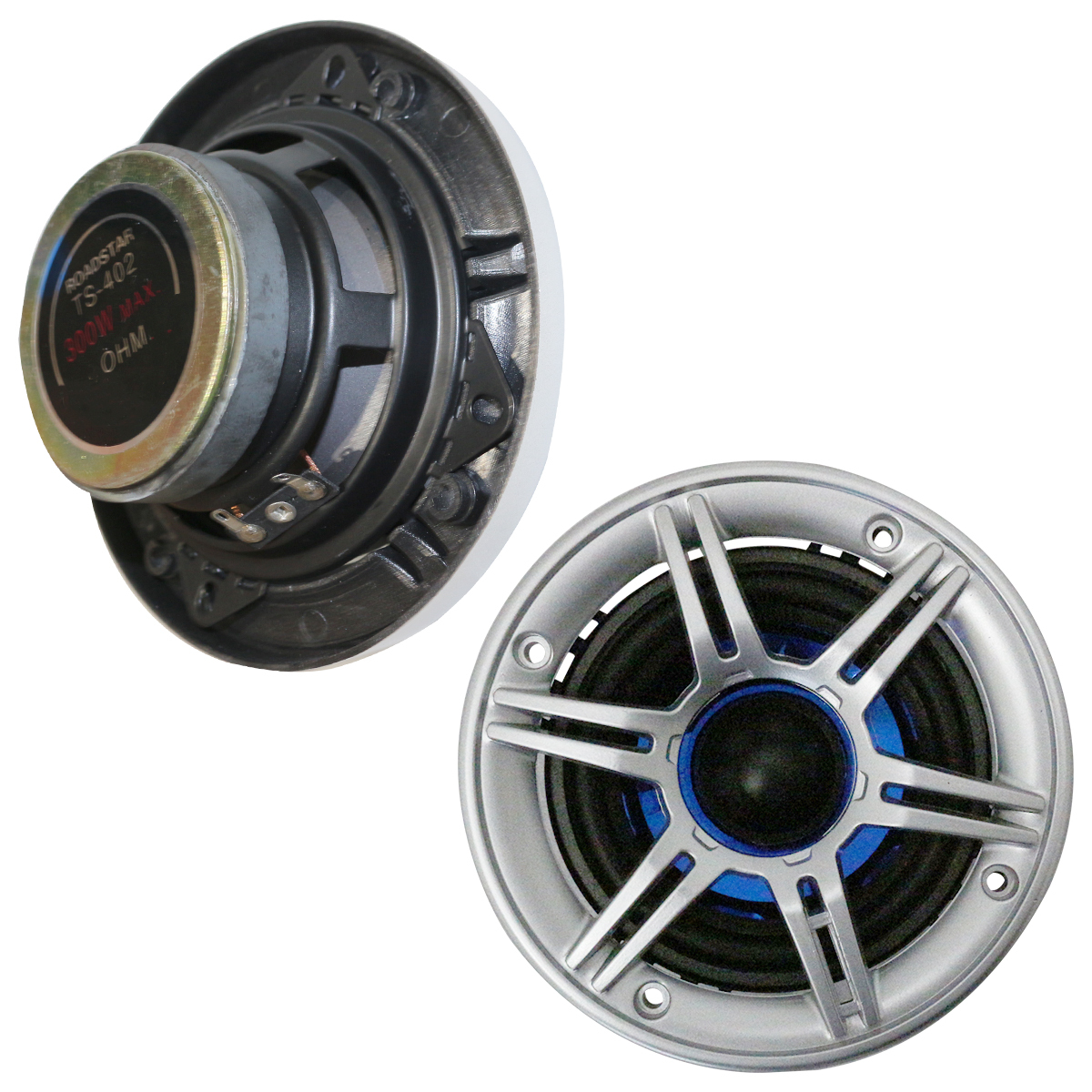 『4インチ/10cm』カースピーカー 120W 2WAY 100mm 2個 左右 セット ブルー ドームツイーター メッシュグリル バイクなど