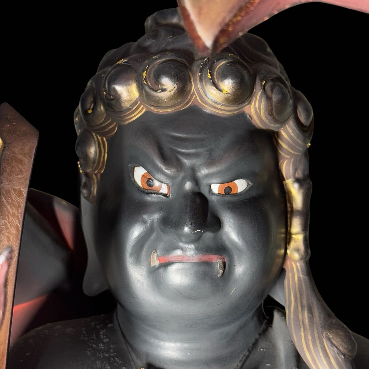 時代 仏教美術 不動明王二童子立像 高105.6cm 木彫 玉眼 彩色 時代 仏教美術 不動明王二童子立像 高105.6cm 木彫 玉眼 彩色