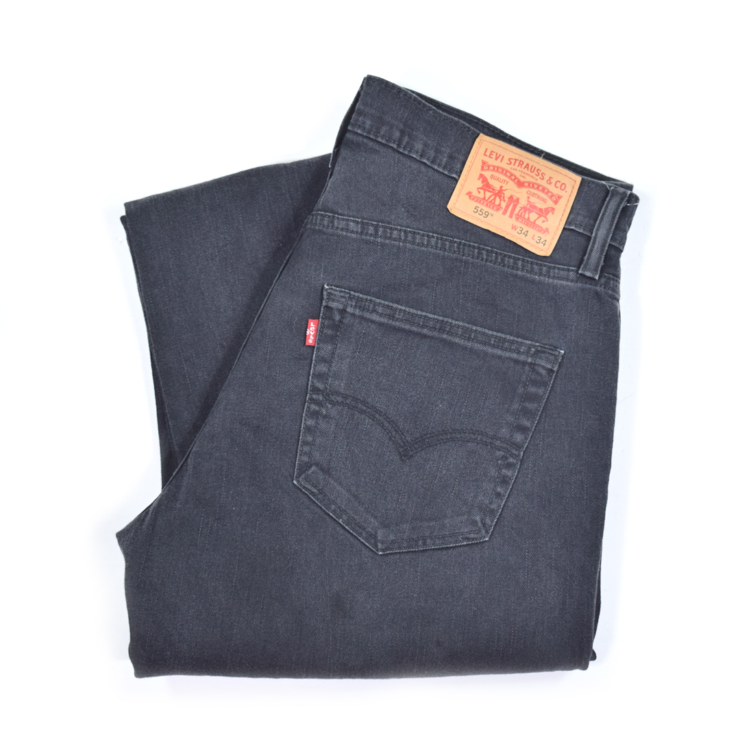 【送料無料】リーバイス 559 リラックスストレート ブラック ジーンズ デニム 黒 ストレッチ ペンキ飛び Levis W36相当 古着 @EA9090