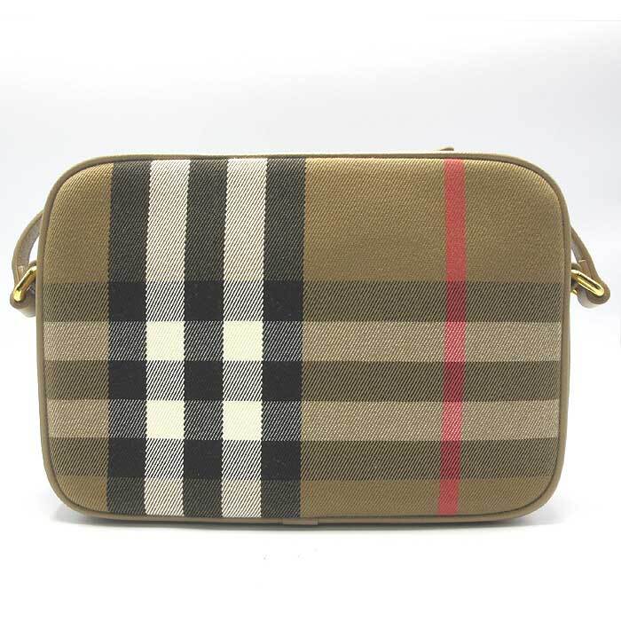 バーバリー ショルダーバッグ BURBERRY LONDON コットン レザー チェック柄 斜め掛け 8084499 CHESTNUT BEIGE アウトレット レディース_画像2