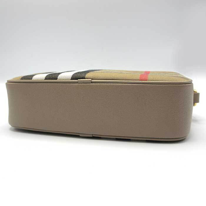 バーバリー ショルダーバッグ BURBERRY LONDON コットン レザー チェック柄 斜め掛け 8084499 CHESTNUT BEIGE アウトレット レディース_画像4