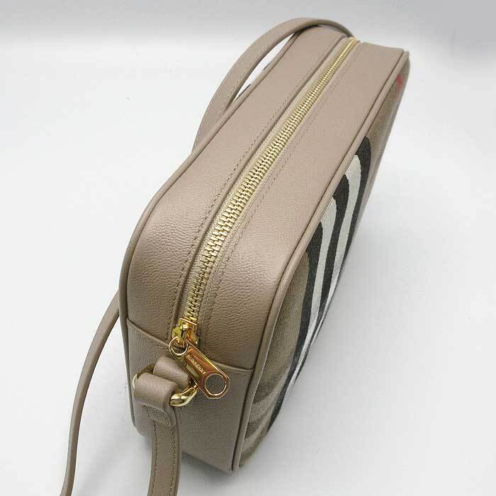 バーバリー ショルダーバッグ BURBERRY LONDON コットン レザー チェック柄 斜め掛け 8084499 CHESTNUT BEIGE アウトレット レディース_画像6