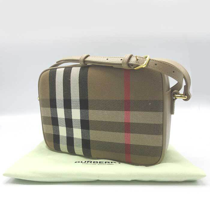 バーバリー ショルダーバッグ BURBERRY LONDON コットン レザー チェック柄 斜め掛け 8084499 CHESTNUT BEIGE アウトレット レディース_画像10