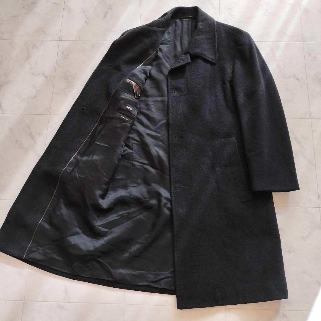 HUGO BOSS カシミヤ混 ロングステンカラーコート ブラック ヒューゴボス ウール ロングコート タリアトーレ ラルディーニ