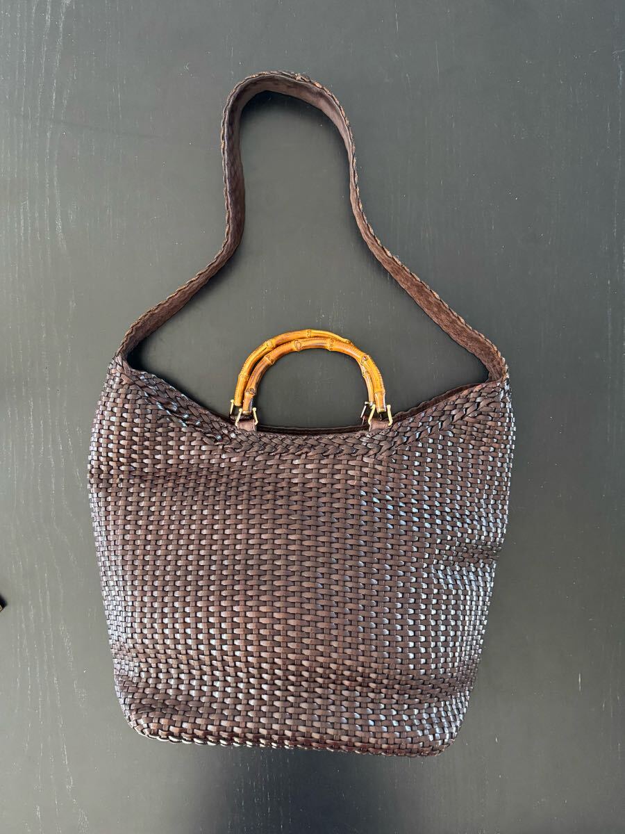 【美品 A4可】GUCCI グッチ バンブー メッシュ ホーボーバッグ ブラウン グッチ Gucci バンブー ブラウン メッシュ カーフ トート