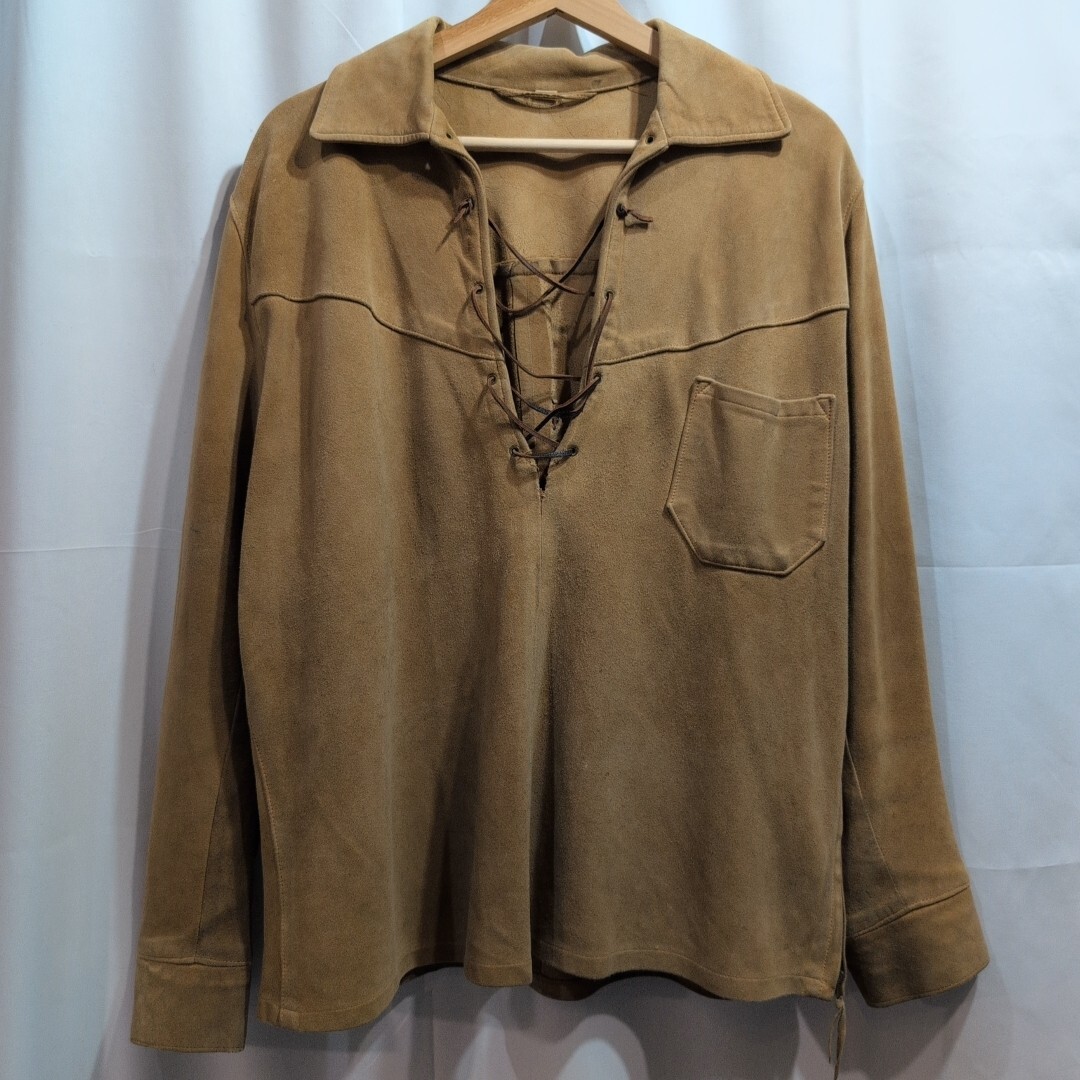 50s 60s Vintage CONMATIC zipper スエードレザー シャツ 16 メンズ L相當(dāng) スウェード 長袖 本革 レースアップ ビンテージ ジャケット