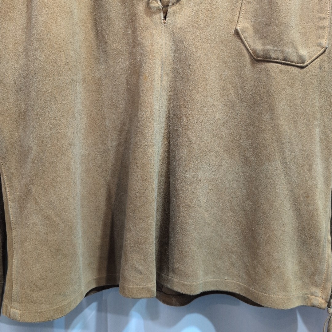 50s 60s Vintage CONMATIC zipper スエードレザー シャツ 16 メンズ L相當(dāng) スウェード 長袖 本革 レースアップ ビンテージ ジャケット
