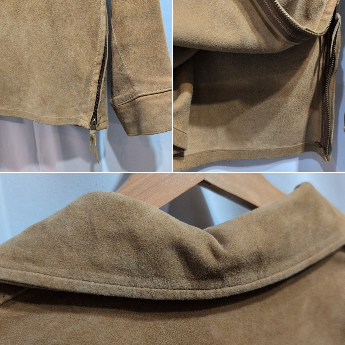 50s 60s Vintage CONMATIC zipper スエードレザー シャツ 16 メンズ L相當(dāng) スウェード 長袖 本革 レースアップ ビンテージ ジャケット
