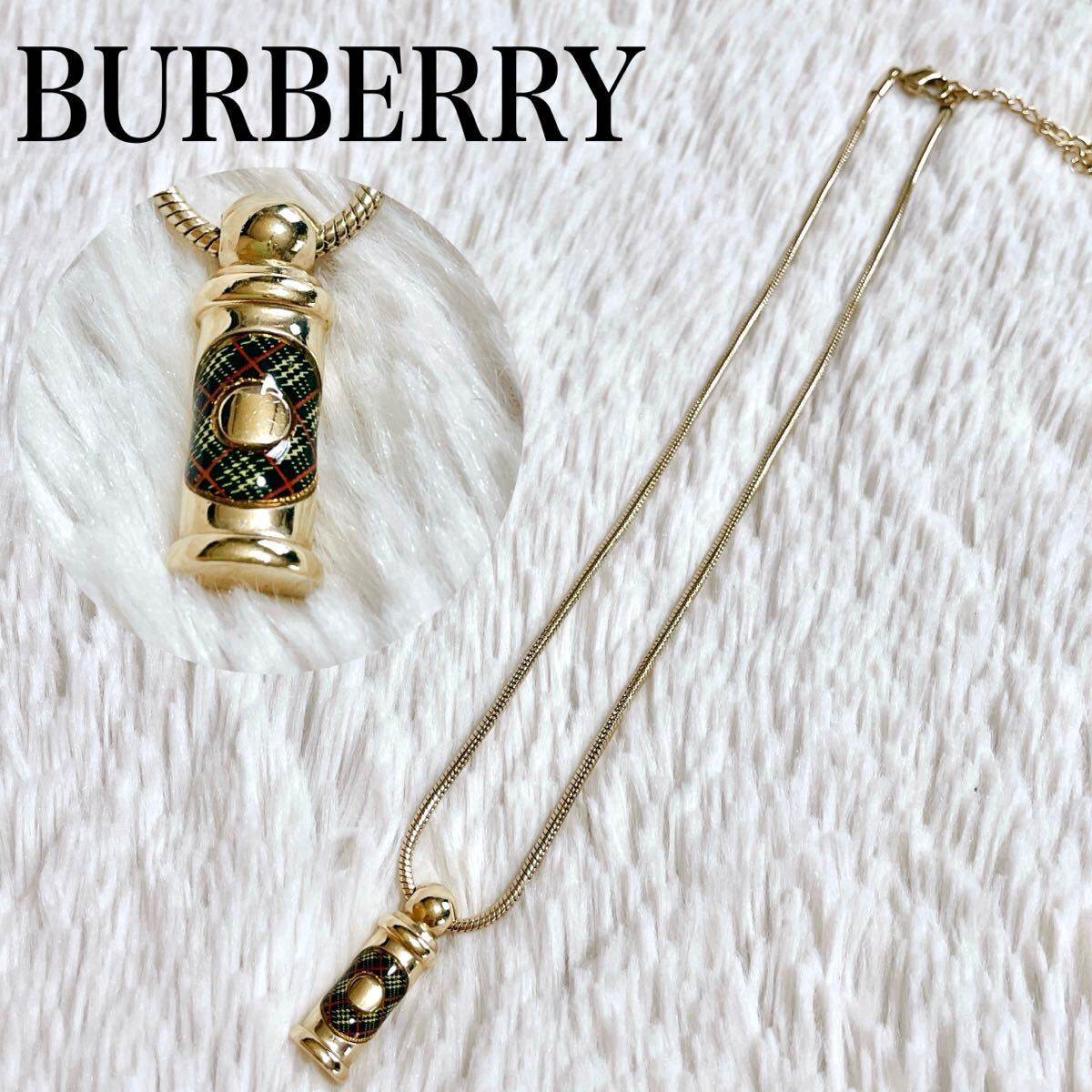 美品 希少 BURBERRY 蛇腹 チェーン ノバチェック ゴールド ネックレス バーバリー