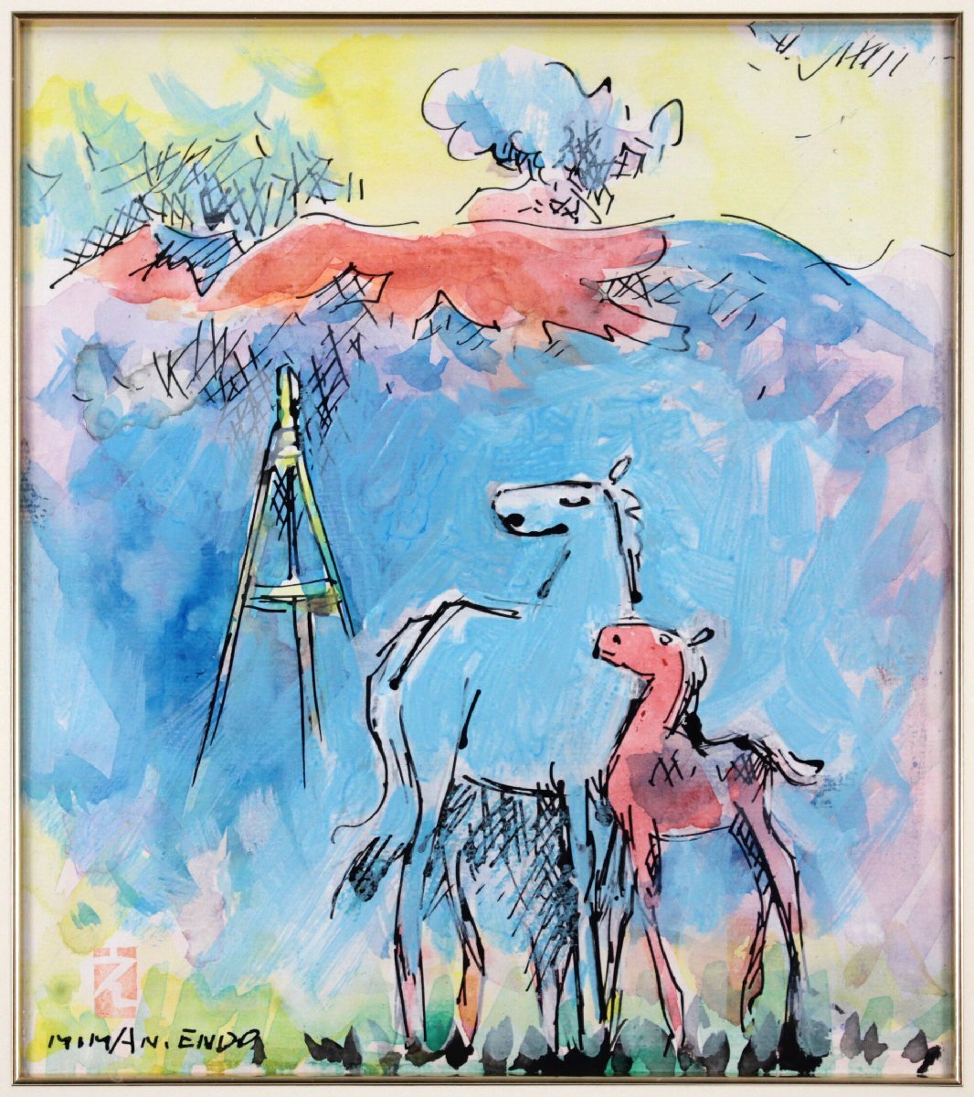 遠藤ミマン 「三角点・馬」 油絵・油彩画 絵画 遠藤ミマン 『三角点・馬』 油彩画 - 北海道画廊