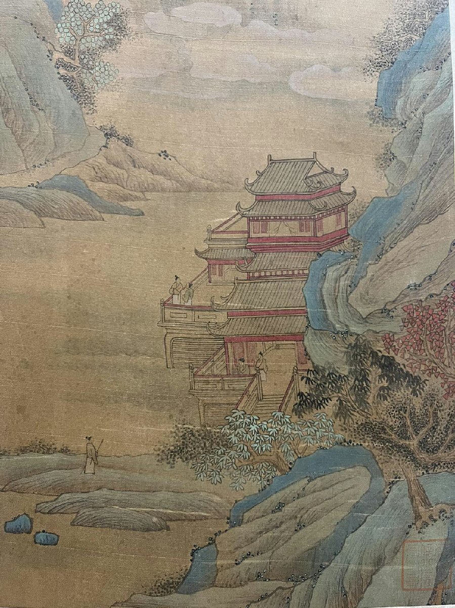 □観心・時代旧蔵□F0079中国古書道 宋徽宗 山水 掛け軸 書画 □観心・時代旧蔵□F0079中国古書道 宋徽宗 山水 掛け軸 書画