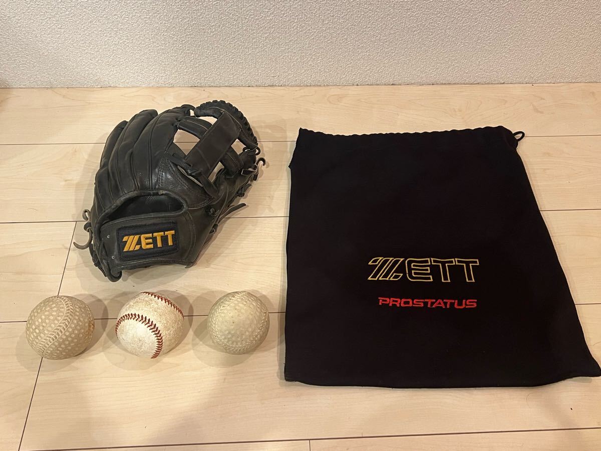 硬式　グローブ ブラック　内野手用　ゼット　ZETT プロステイタス　 軟式 右投用　 野球
