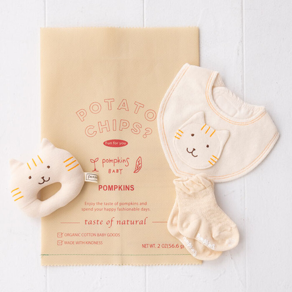 ☆ にゃんこチップス/ナチュラル ☆ POMPKINS BABY ポテチギフトセット ミディアムチップス 出産祝い ギフトセット 3點(diǎn)セット 日本制