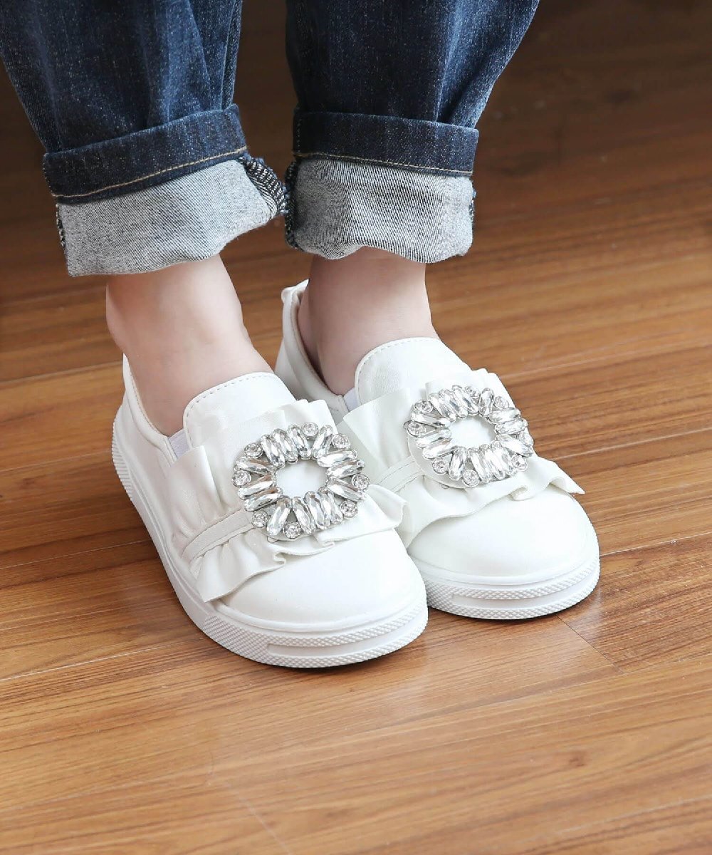 ☆ ホワイト ☆ 17cm ☆ メントスリッポン キッズ スリッポン 女の子 紐なしスニーカー 57062202 白 ホワイト ビジュー キラキラ 宝石_画像8