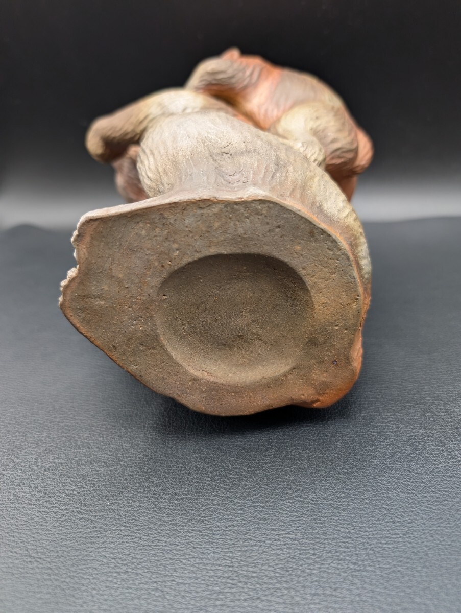 美品【備前焼 小西陶古 親子 猿 子猿 置物】作家 銘 在銘 陶印 美品【備前焼 小西陶古 親子 猿 子猿 置物】作家 銘 在銘 陶印