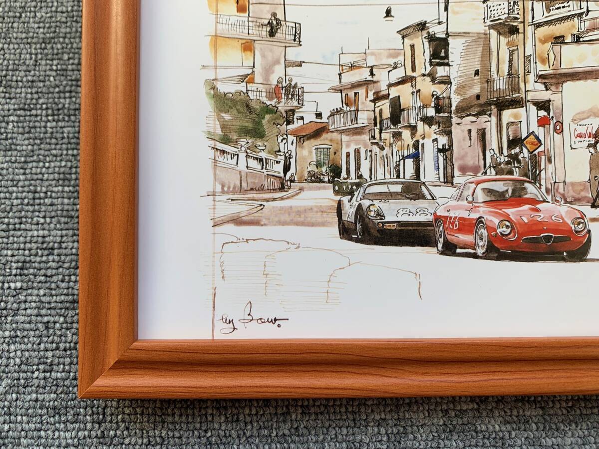■BOW。池田和弘『Alfa Romeo TZ & Porsche 904』B5サイズ 額入り 貴重イラスト 印刷物 ポスター風デザイン 額装品 アートフレーム 旧車