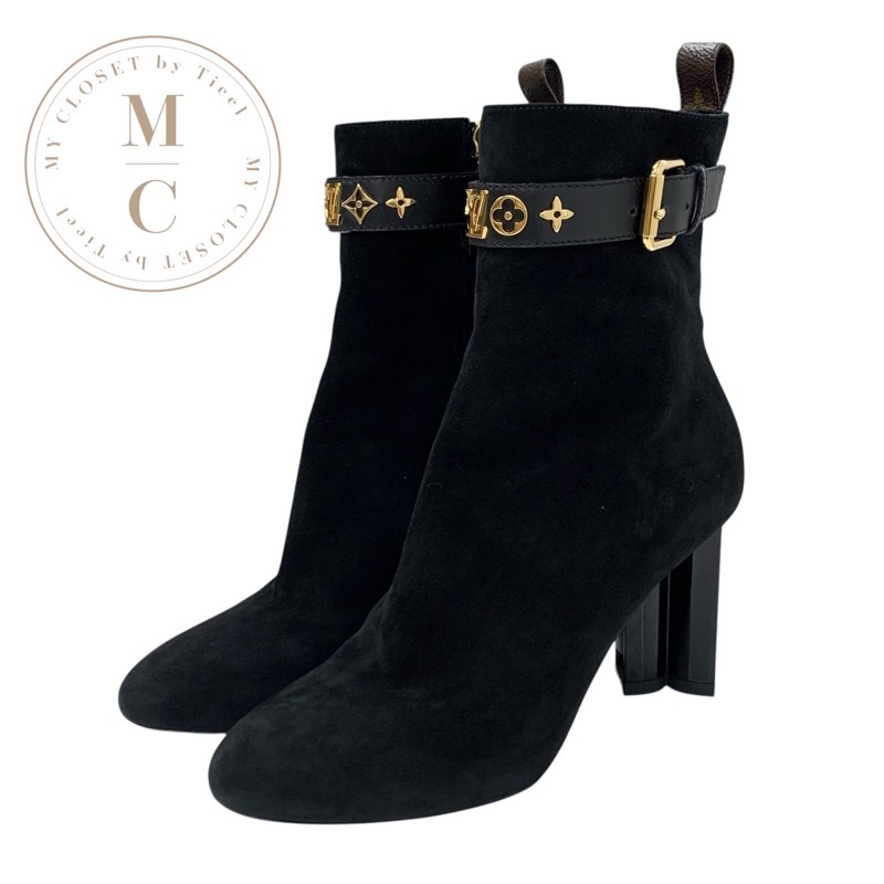 ルイヴィトン LOUIS VUITTON シルエットライン モノグラム ブーツ ショートブーツ 靴 シューズ スエード ブラック 黒 ゴールド_画像1