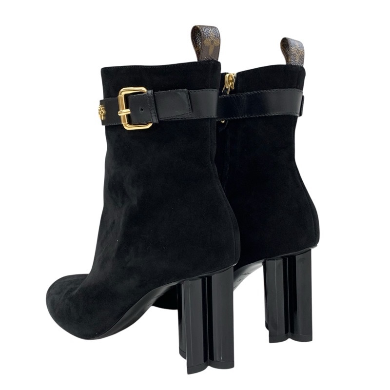 ルイヴィトン LOUIS VUITTON シルエットライン モノグラム ブーツ ショートブーツ 靴 シューズ スエード ブラック 黒 ゴールド_画像4