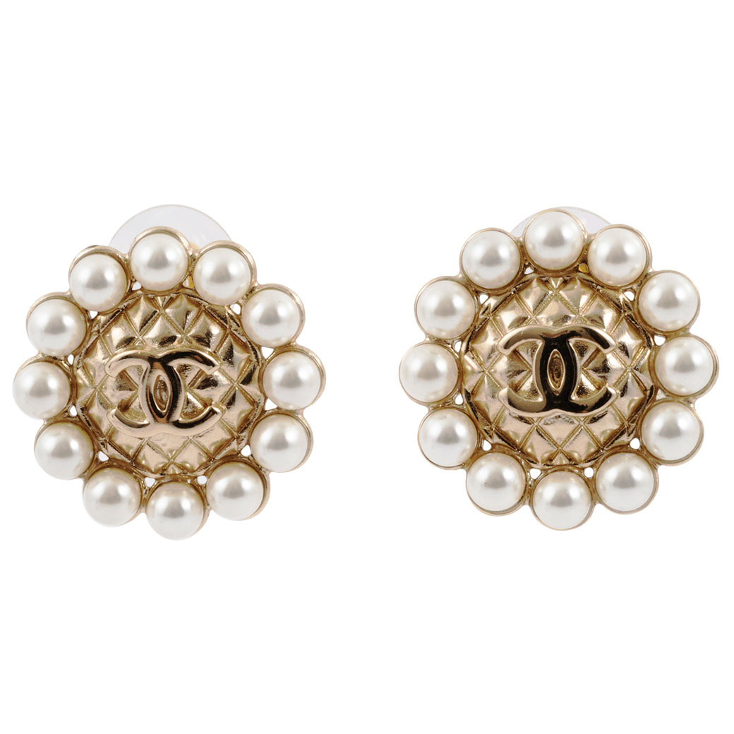 シャネル パール アラウンド マトラッセ ココ ピアス ゴールド レディース B20S ココマーク 丸 大ぶり CHANEL 中古
