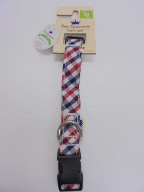 【KCM】PTO-15-M★未使用・保管品★【ワールド商事 フェリーク】首輪 ギンガムチェック ネイビー/レッド M 33~48cm 15kg以下_画像2