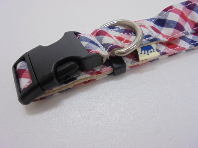 【KCM】PTO-15-M★未使用・保管品★【ワールド商事 フェリーク】首輪 ギンガムチェック ネイビー/レッド M 33~48cm 15kg以下_画像3