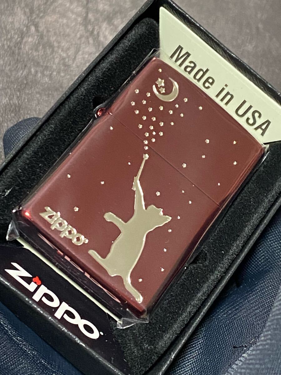 zippo 猫 星空 魔法使い レッド 希少モデル 2024年製 ケース 保証書付き