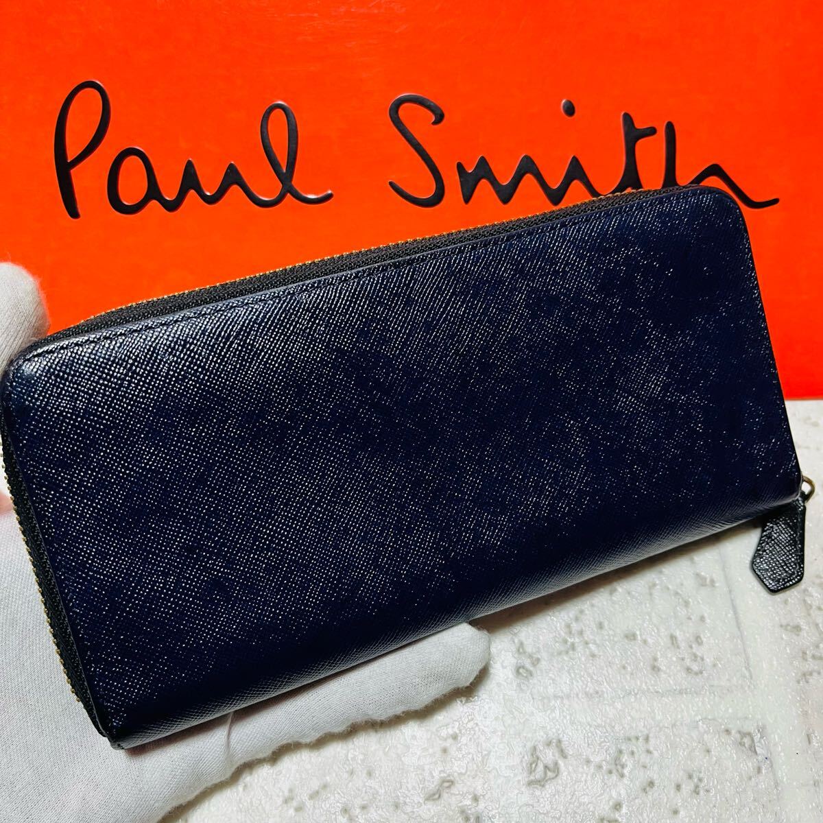 人気モデル Paul Smith ポールスミス ミニラビット かわいい 長財布 ラウンドファスナー ロングウォレット ダークネイビー 本革 9052