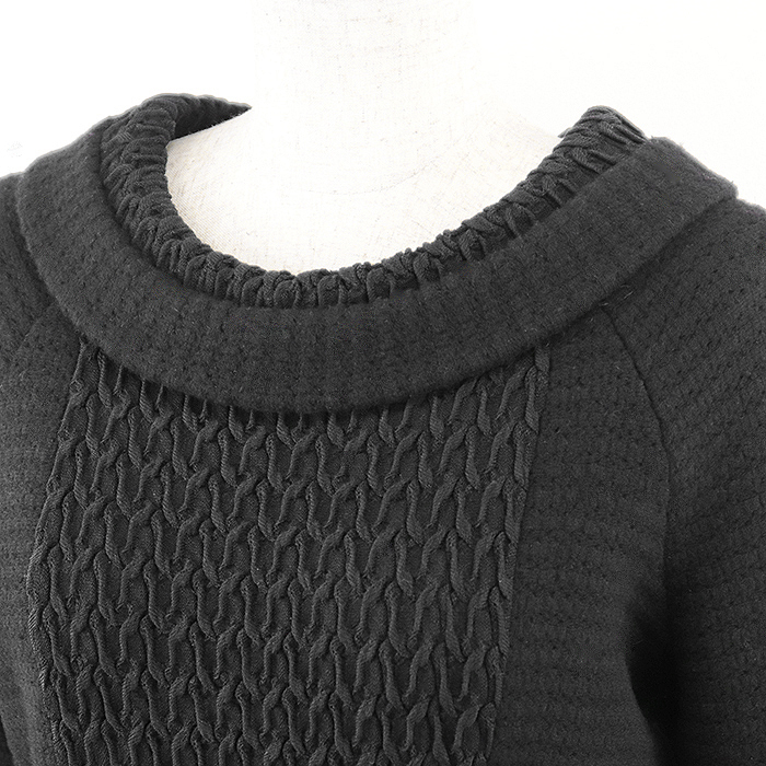 【美品】CHANEL シャネル ワンピース ニット P50101 レイヤードスリーブ ライオンチャーム フレア ベルト付屬 レディース 38 黒 仏制