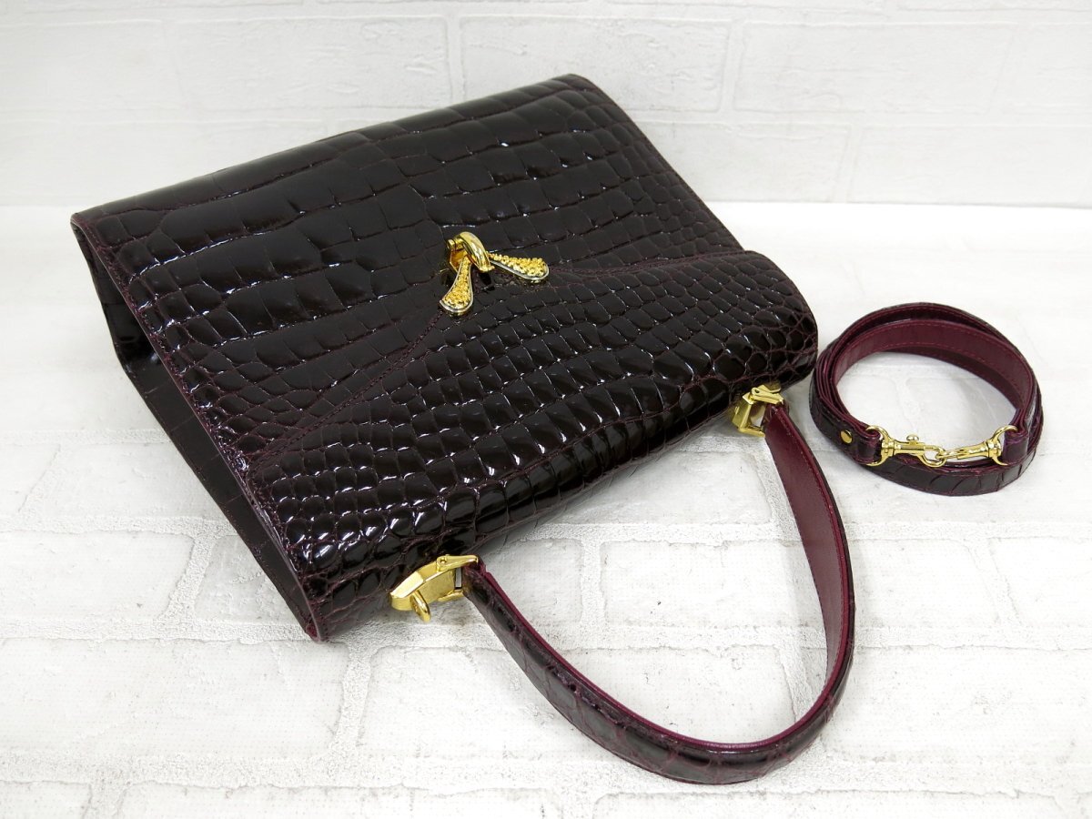 良品 クロコダイル 2way ショルダーバッグ シャイニング 金金具 良品 クロコダイル 2way ショルダーバッグ シャイニング 金金具