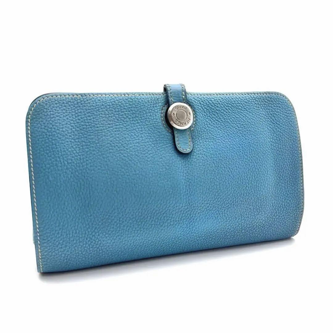 美品 HERMES エルメス ドゴン GM 長財布 二つ折り ブルー 青 美品 HERMES エルメス ドゴン GM 長財布 二つ折り ブルー 青