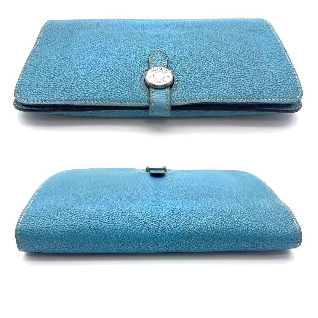 美品 HERMES エルメス ドゴン GM 長財布 二つ折り ブルー 青 美品 HERMES エルメス ドゴン GM 長財布 二つ折り ブルー 青