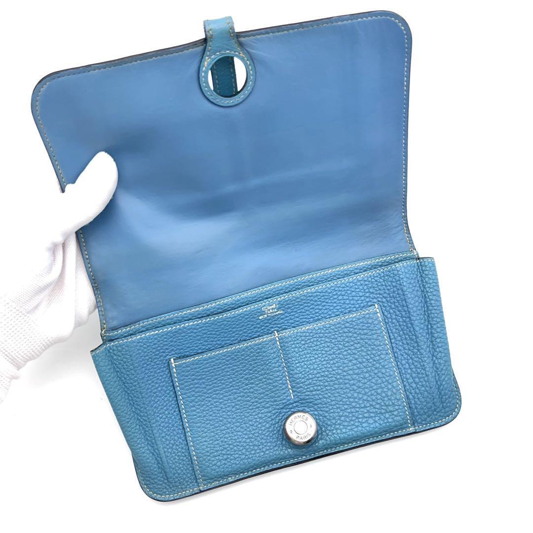 美品 HERMES エルメス ドゴン GM 長財布 二つ折り ブルー 青 美品 HERMES エルメス ドゴン GM 長財布 二つ折り ブルー 青
