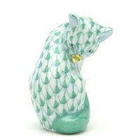 ヘレンド 猫(ミニ) グルーミングキャット 緑色の鱗模様 金彩 ヘレンド 猫(ミニ) グルーミングキャット 緑色の鱗模様 金彩