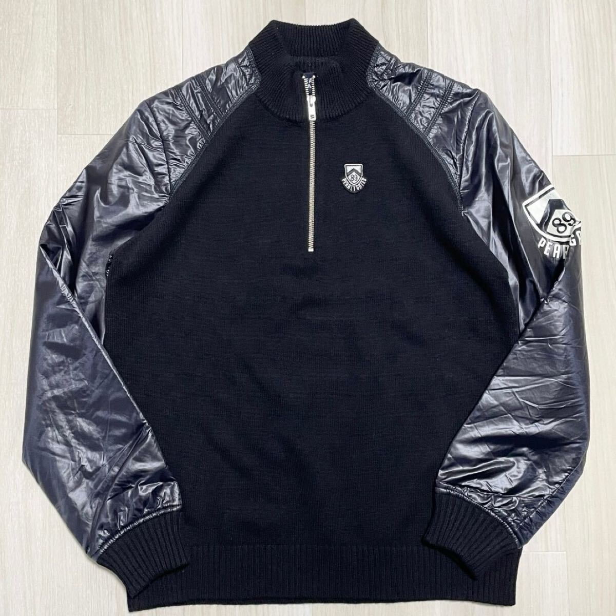 PEARLY GATES【美品】スニード カットソー ニット 切替 中綿 ハーフジップ 黒 5 Lサイズ位 パーリーゲイツ GOLF ゴルフウェア メンズ