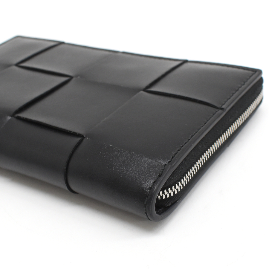 ボッテガヴェネタ 長財布 カセット ジップアラウンドウォレット 651368 イントレチャート レザー ブラック BOTTEGA VENETA