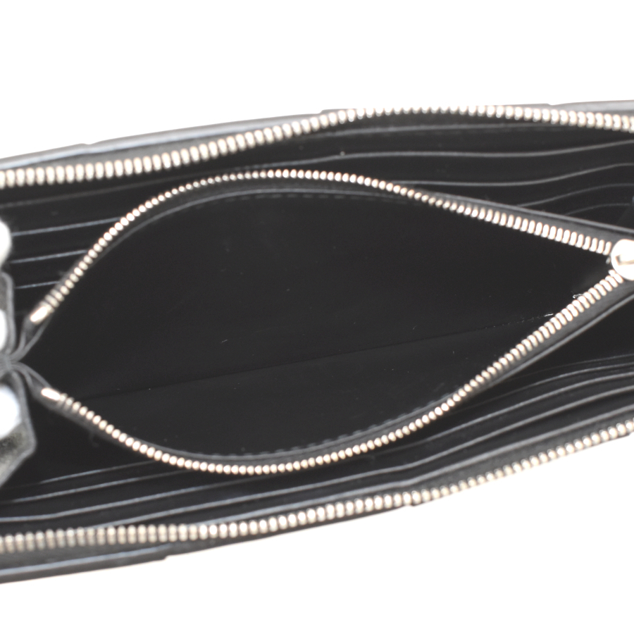 ボッテガヴェネタ 長財布 カセット ジップアラウンドウォレット 651368 イントレチャート レザー ブラック BOTTEGA VENETA