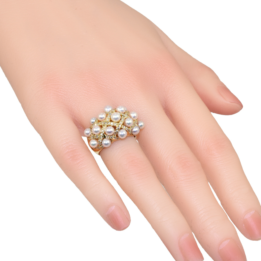 リング 指輪 K18イエローゴールド パール ダイヤモンド 0.7ct 11號 ジュエリー アクセサリー