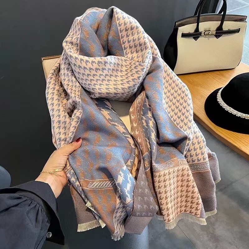 ★NEW★人気F★送料無料★即日発送★定番上質上品大判★カシミヤ★ストール　マフラー　リバーシブル　オシャレ　３グレーブルー