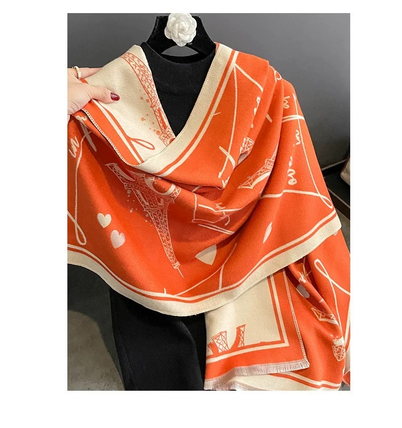 ★NEW★人気F★送料無料★即日発送★定番上質上品大判★カシミヤ★ストール　マフラー　リバーシブル　オレンジ