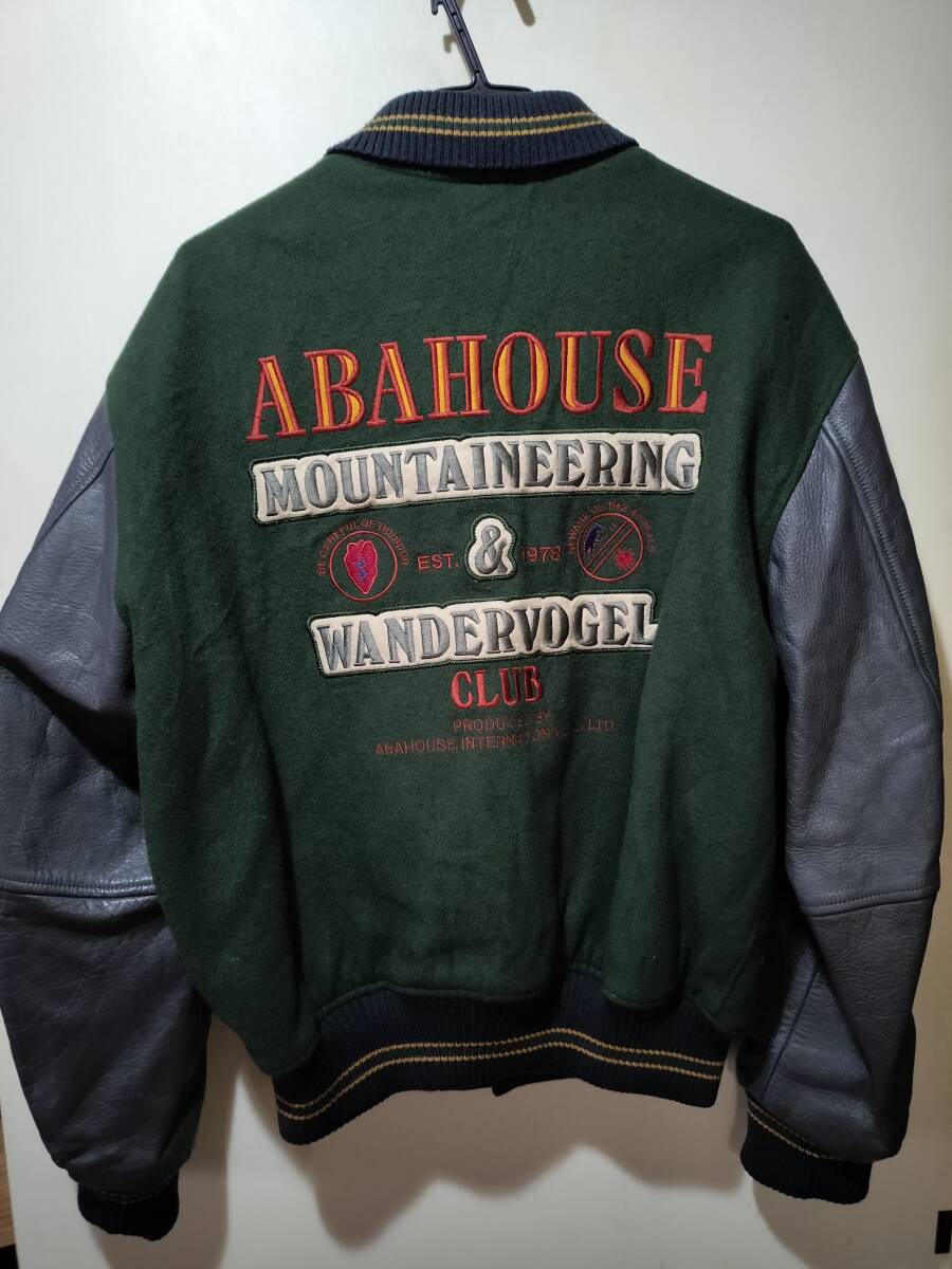 送料込み★即決★ABAHOUSE アバハウス 袖革 スタジャン スタジアムジャンパ- グリーンⅹブラック sizeF