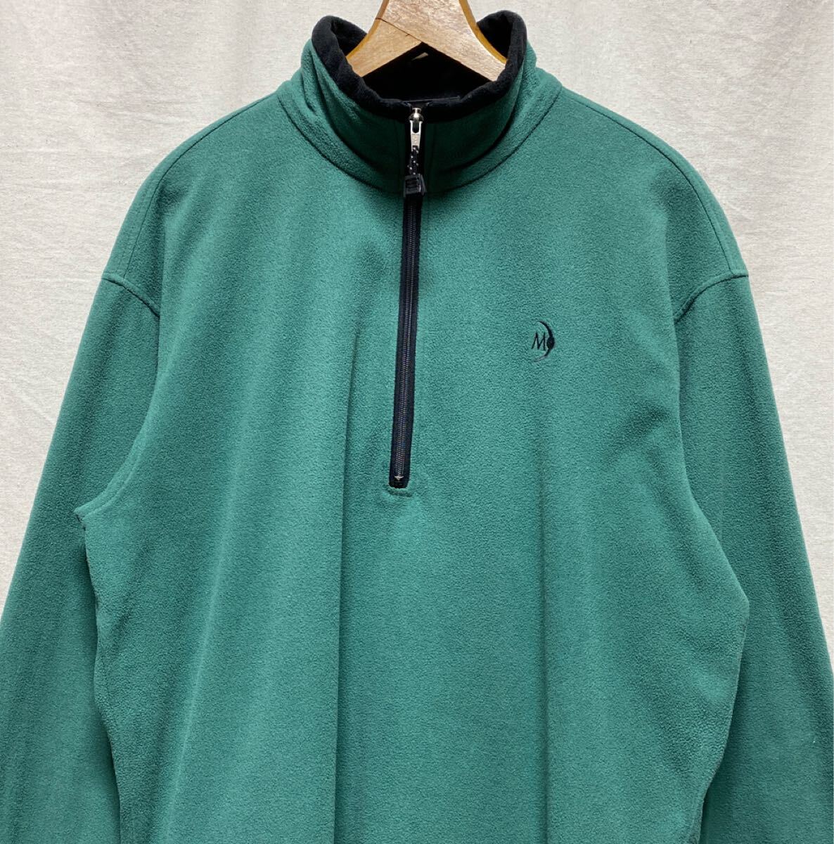  Old America производства MOONSTONE флис половина Zip тянуть over зеленый 90s б/у одежда Vintage лунный камень 