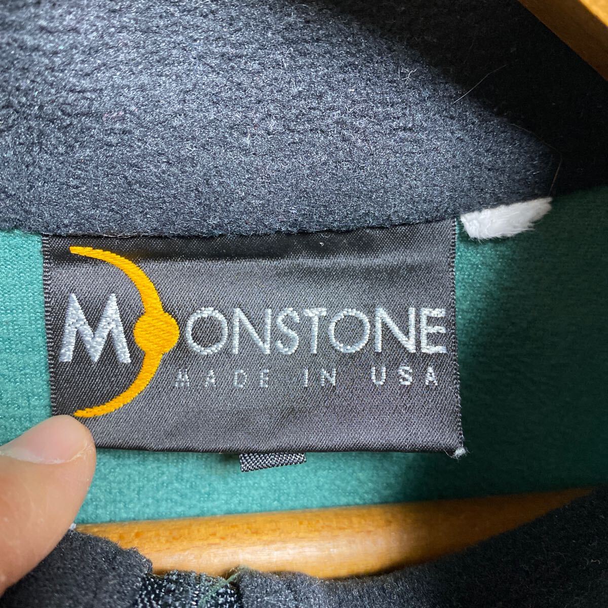  Old America производства MOONSTONE флис половина Zip тянуть over зеленый 90s б/у одежда Vintage лунный камень 