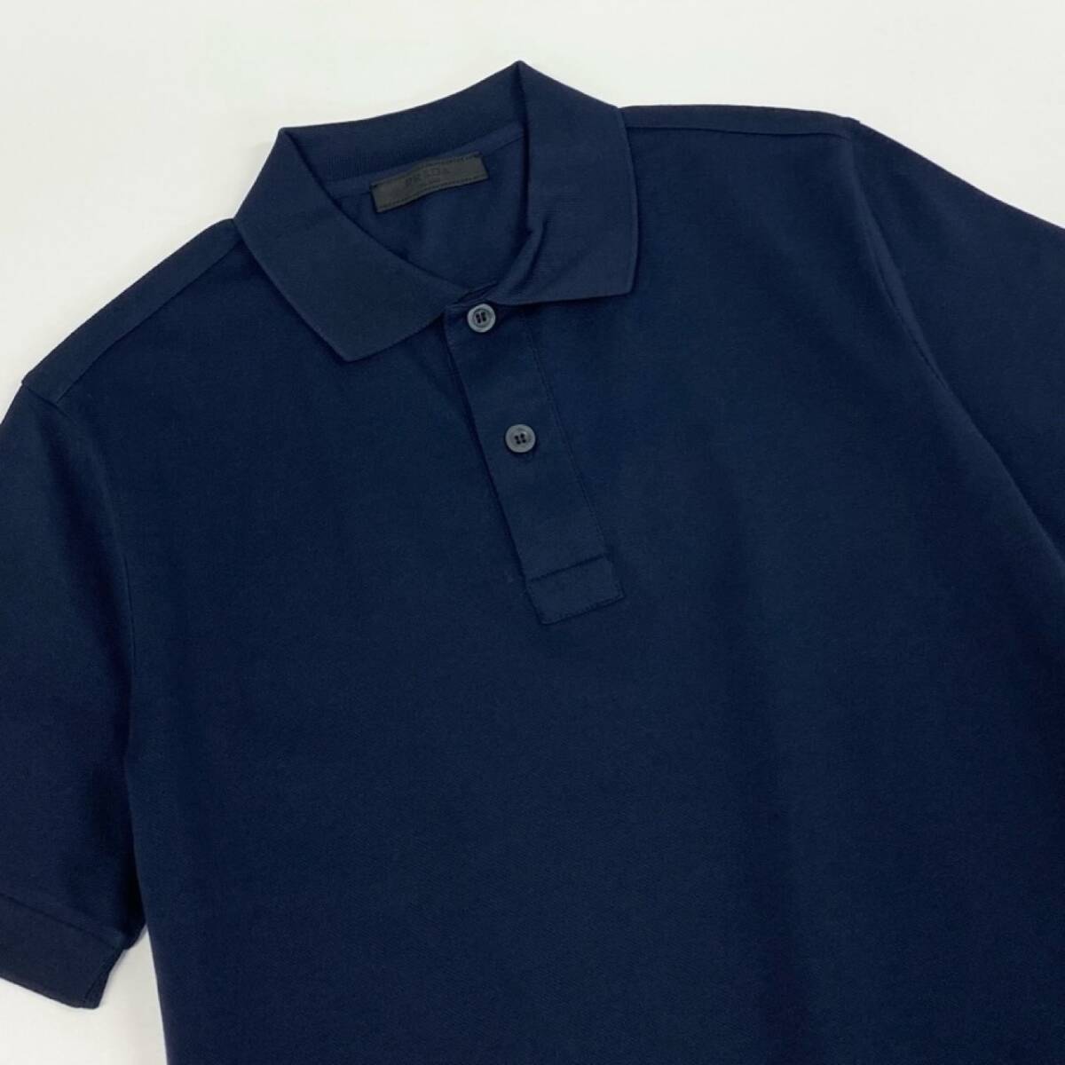 33k29① 《美品》　PRADA プラダ 半袖ポロシャツ コットンシャツ カットソー 鹿の子 薄手 メンズ DNA497 XS ネイビー 綿100